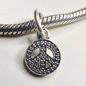 Pandora S925 ALE Symbol of Peace Pendant Charm - Sterling Silver Clear Stones